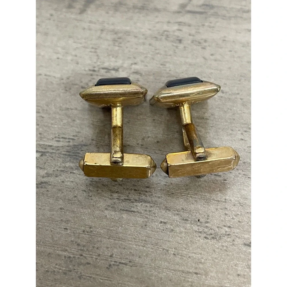 Swank Cufflinks Vintage 1/40 10K RGP Red‎ Stone Gold Rectangle Bullet Back